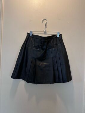 LOFT Black Faux Leather Pleated Skirt